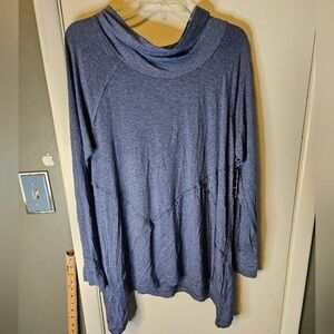 Blue Cowl Neck Long Sleeve Top